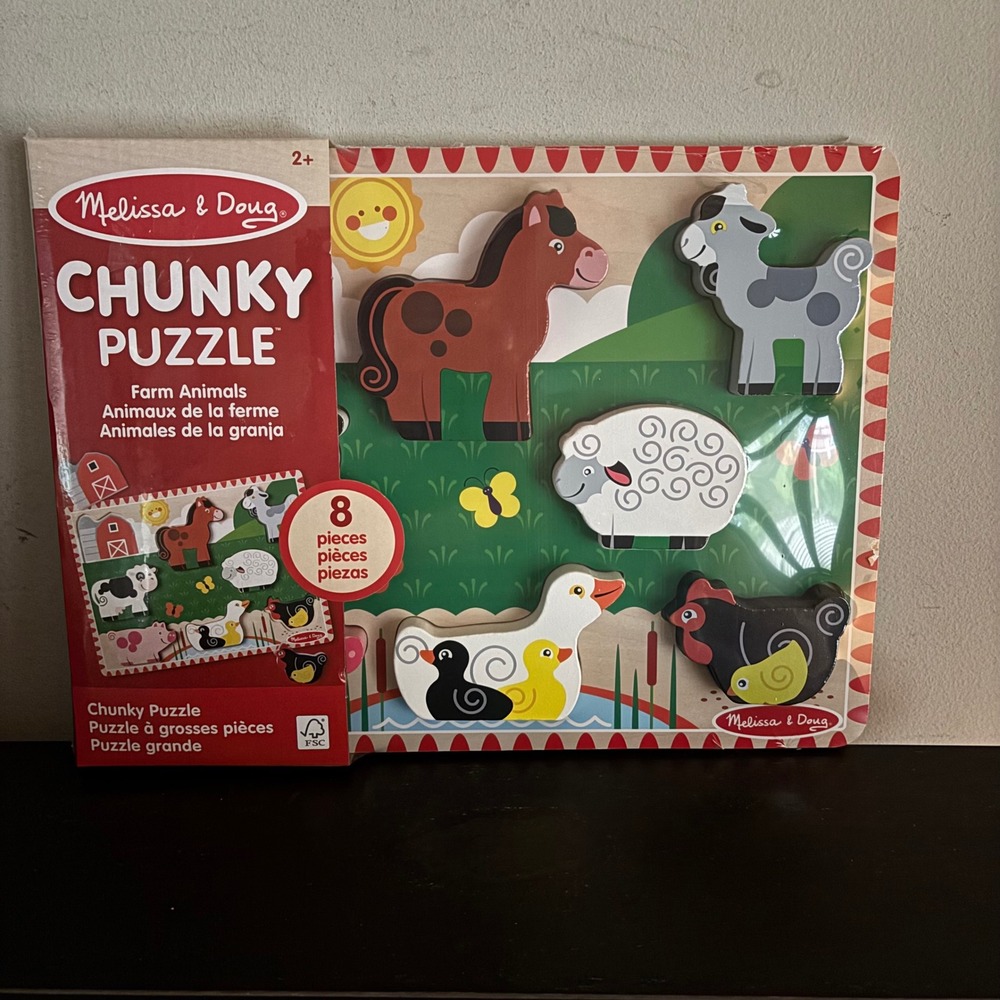 Melissa & Doug Farm Animals Wooden Chunky Puzzle 8 Pieces Toddler Toy 3723 NEW